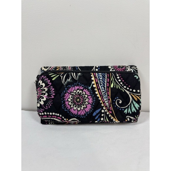 Vera Bradley Trifold Wallet Clutch Black Paisley Floral Print Wristlet Quilted - Picture 4 of 13